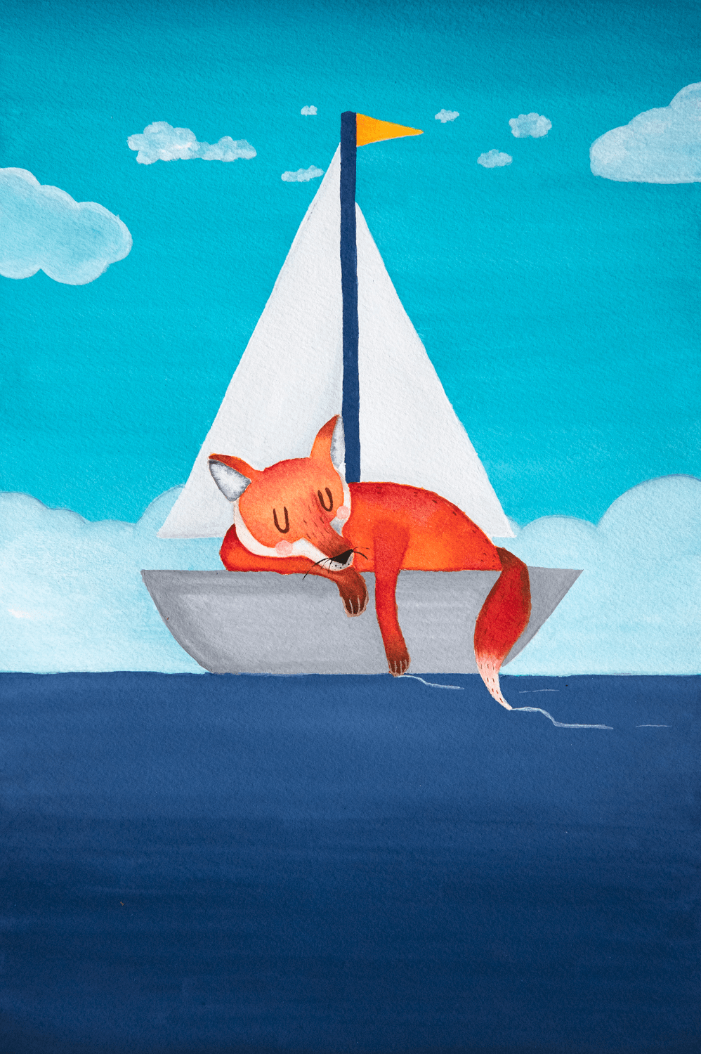 Sleeping fox on the boat